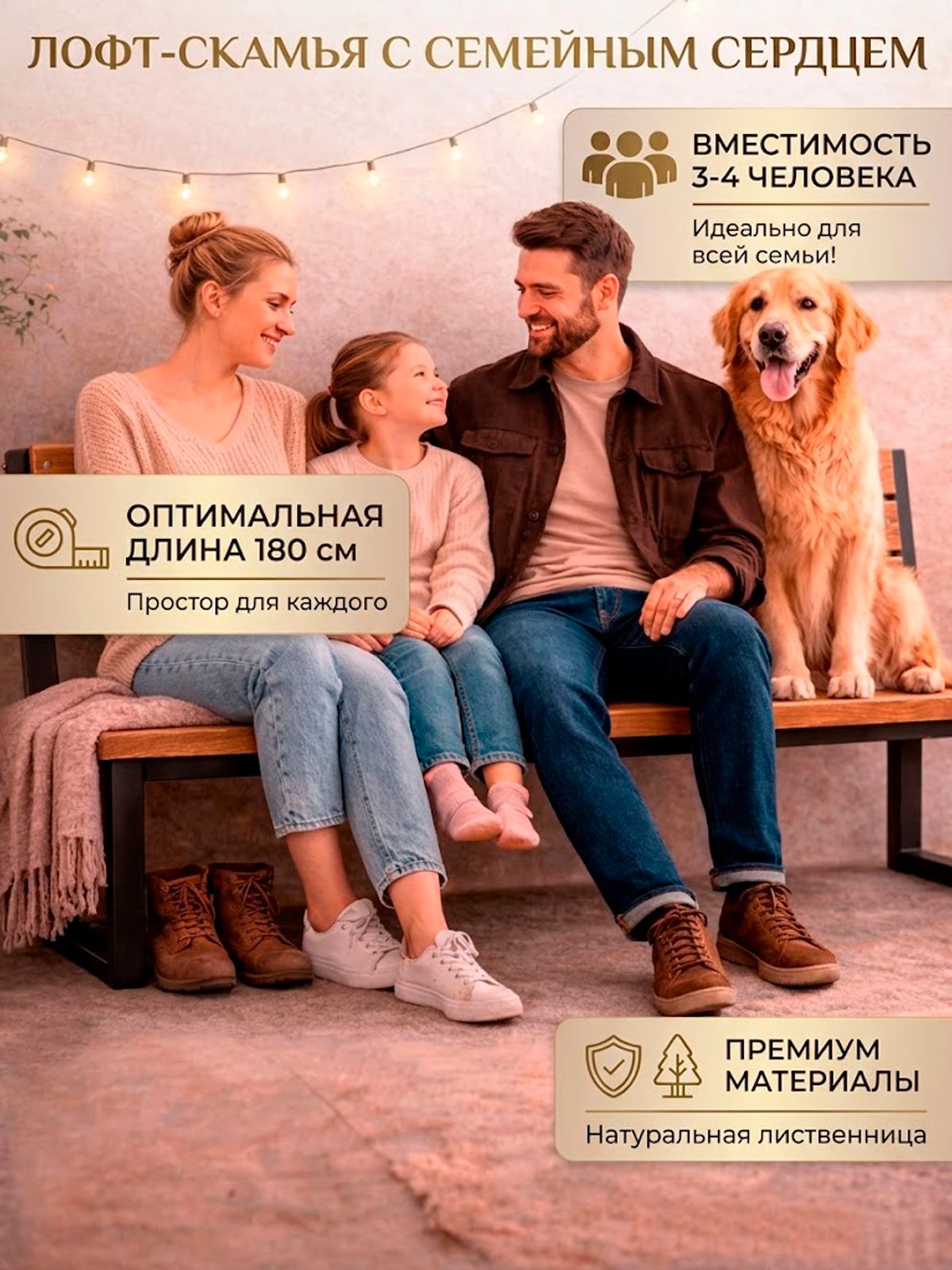 Скамейка садовая со спинкой 180 см обожженная лиственница