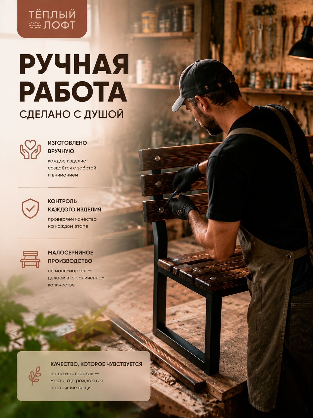 Скамейка садовая со спинкой 120 см обожженная лиственница