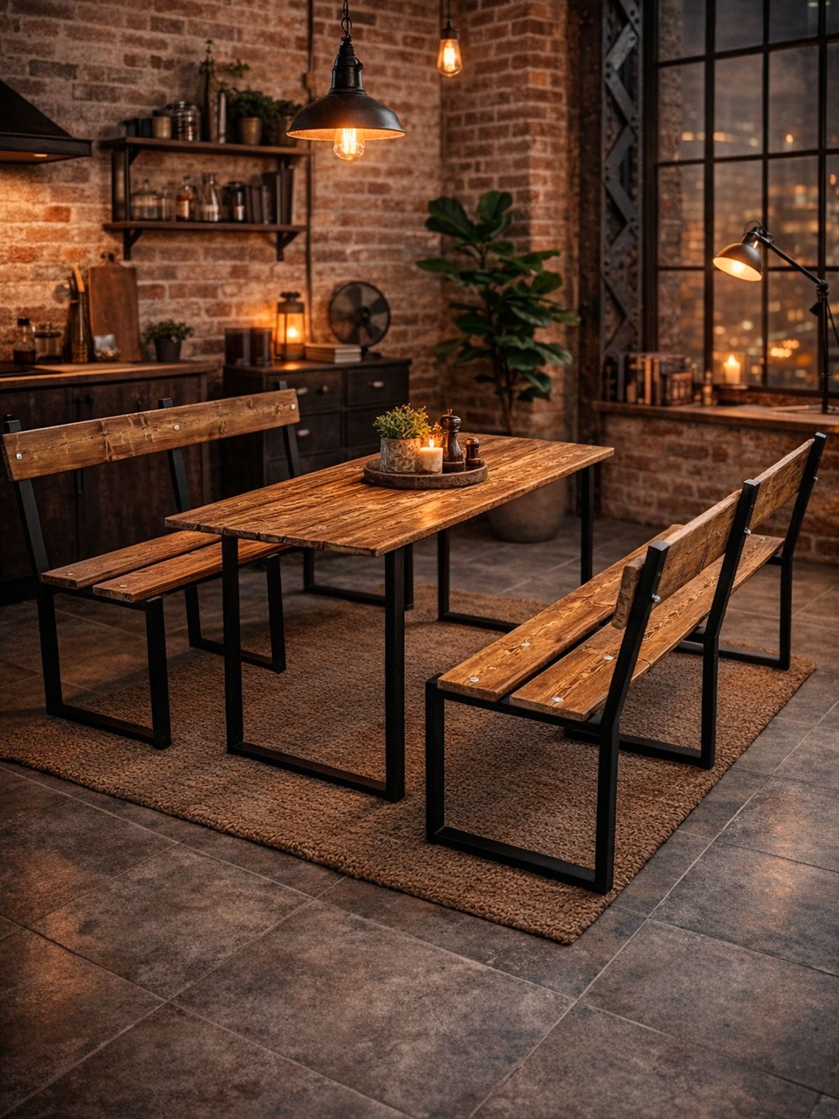 Комплект уличной мебели LOFT, стол и 2 лавки 150х65х72 см, лиственница обожжённая, металлический каркас, черный муар